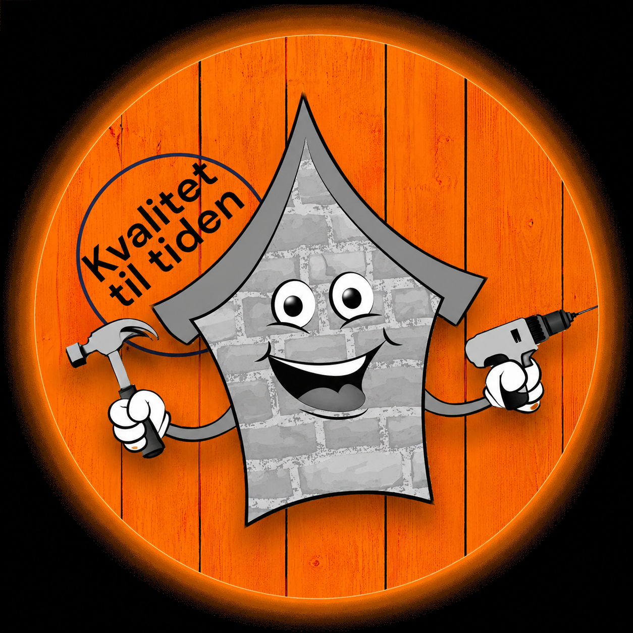 Bergs Total Løsning logo med håndværkerfigur, værktøj og orange glød